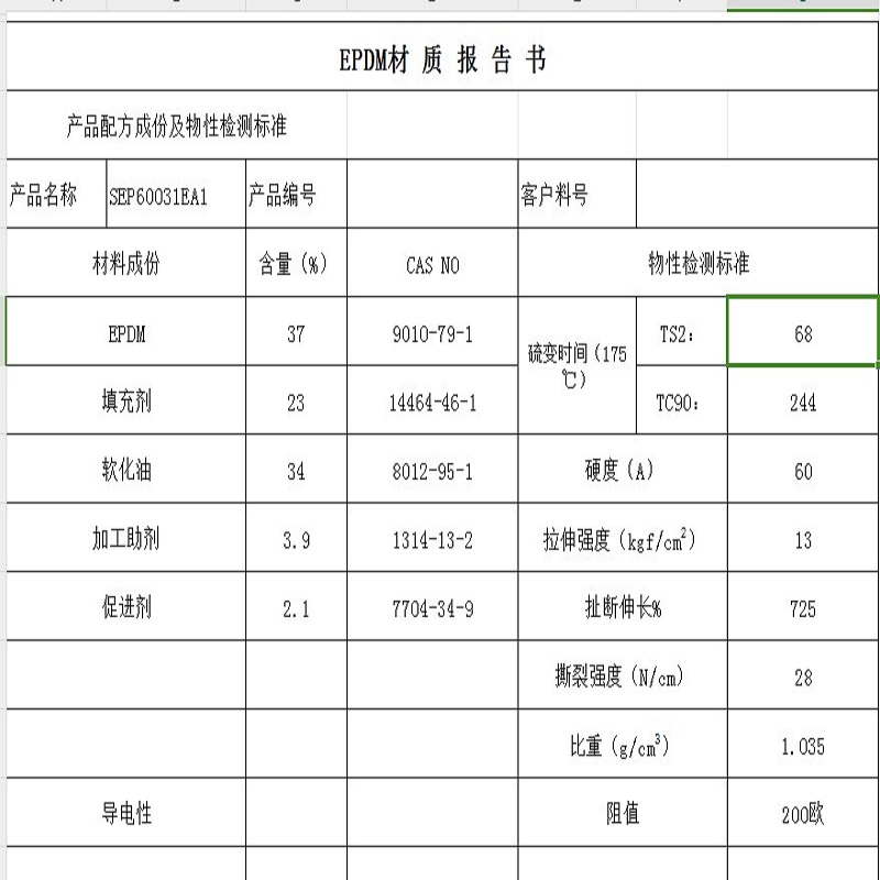 导电EPDM橡胶产品的打样
